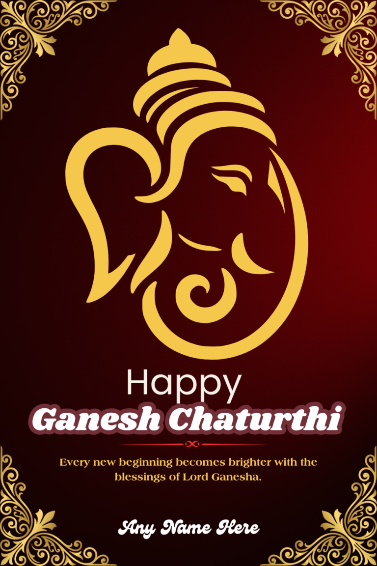Elegant Golden Silhouette Ganesh Chaturthi Name Card Maker Template