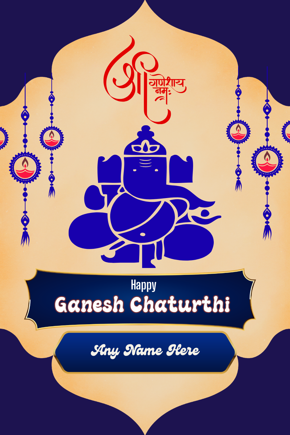 Classic Blue & Gold Ganesh Chaturthi Name Card Maker & Template